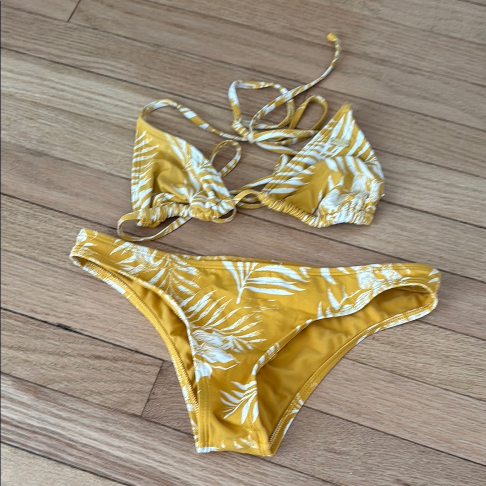 Yellow and White Leaf Print Bikini